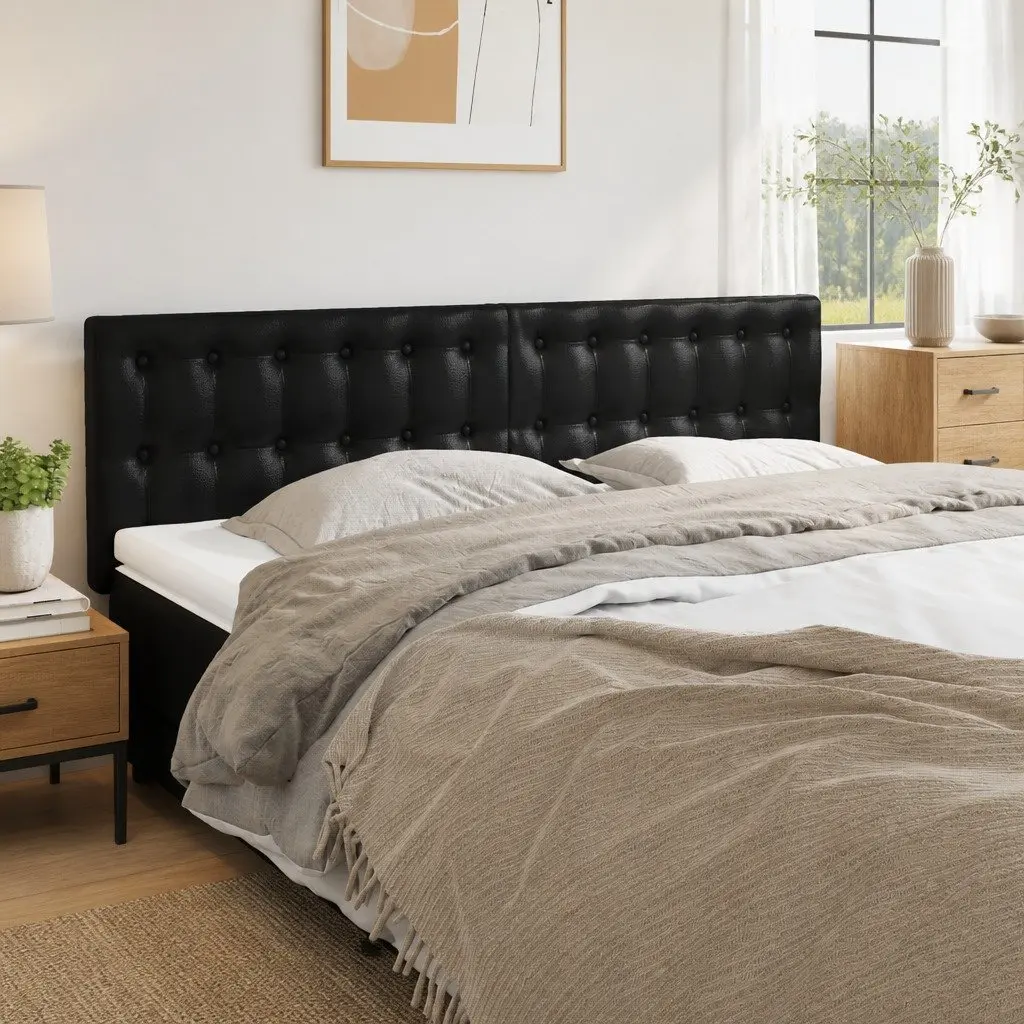Faux Leather Headboard Black Adjustable Height 144cm Wooden