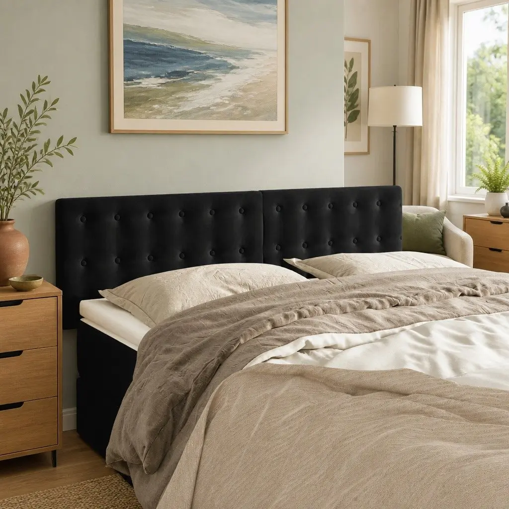 Adjustable Black Velvet Headboard with Wooden Legs