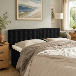 Adjustable Black Velvet Headboard with Wooden Legs