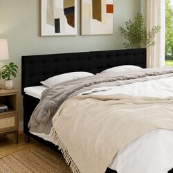Black Fabric Headboard 160x5x78/88 cm for Bedrooms
