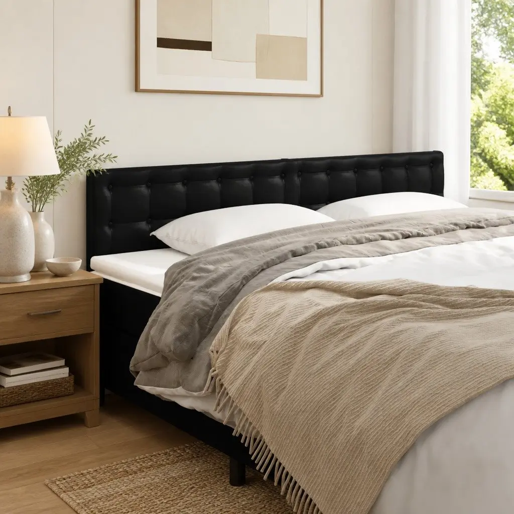 Faux Leather Headboard Black Adjustable Height 160cm Wooden Legs