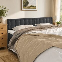 Dark Grey Velvet Headboard with Adjustable Height