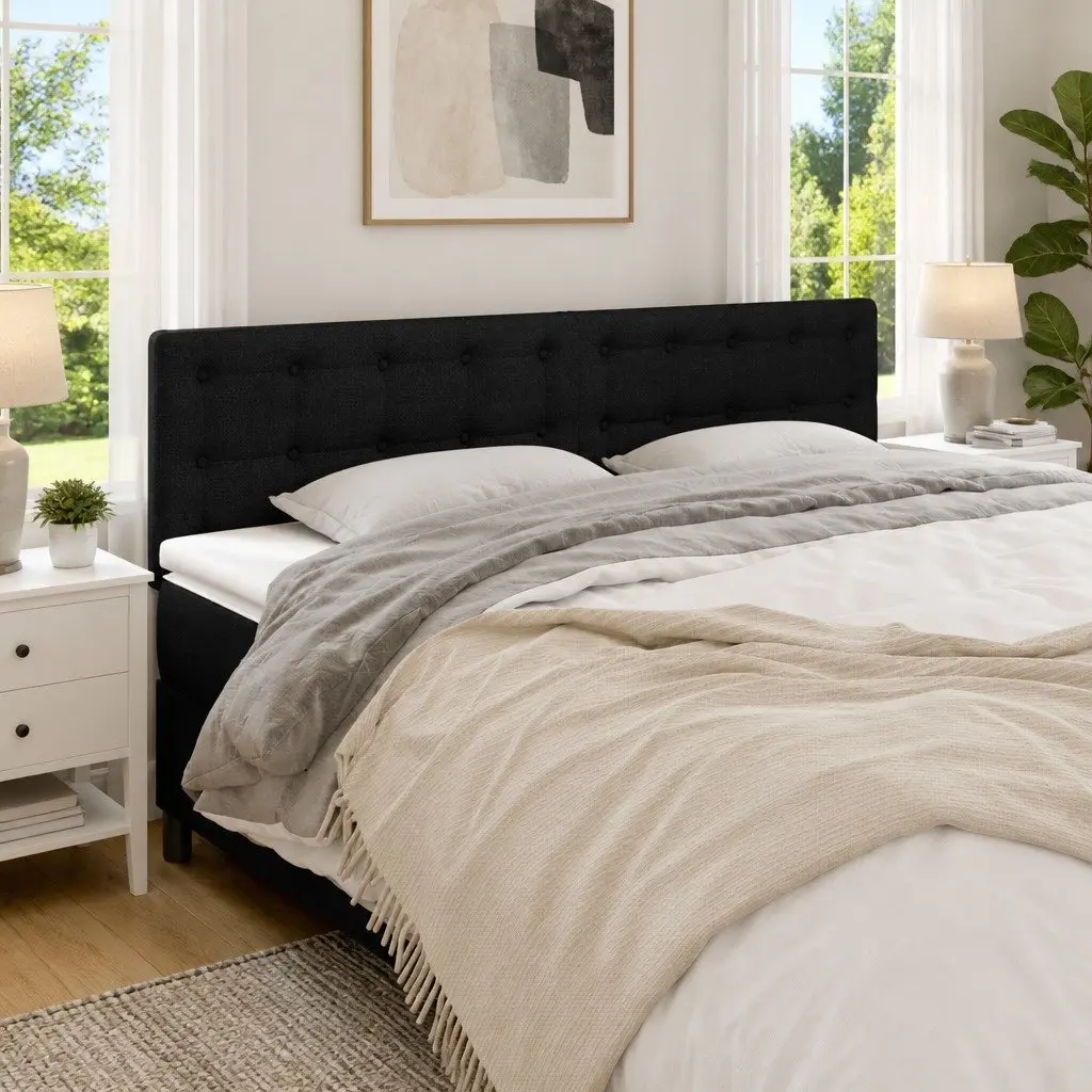 Fabric Headboard Black Adjustable Height Wooden Legs Support