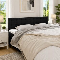 Adjustable Height Black Fabric Headboard with Wooden Legs