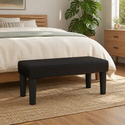 Cozy Black Faux Leather Bench with Padded Foam Seat
