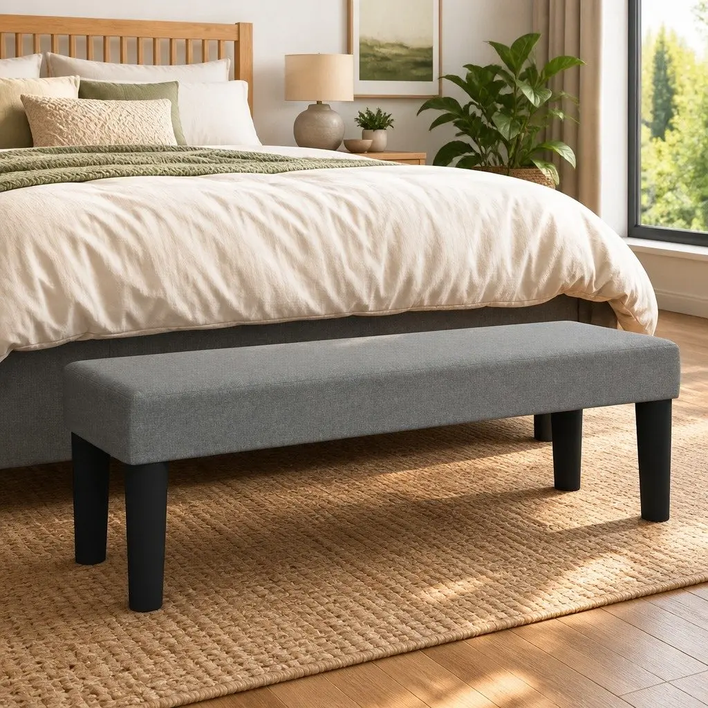 Grey Fabric Upholstered Bench for Living Rooms