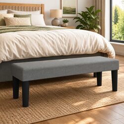 Grey Fabric Upholstered Bench for Living Rooms