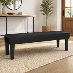 Black Faux Leather Padded Bench for Living Spaces