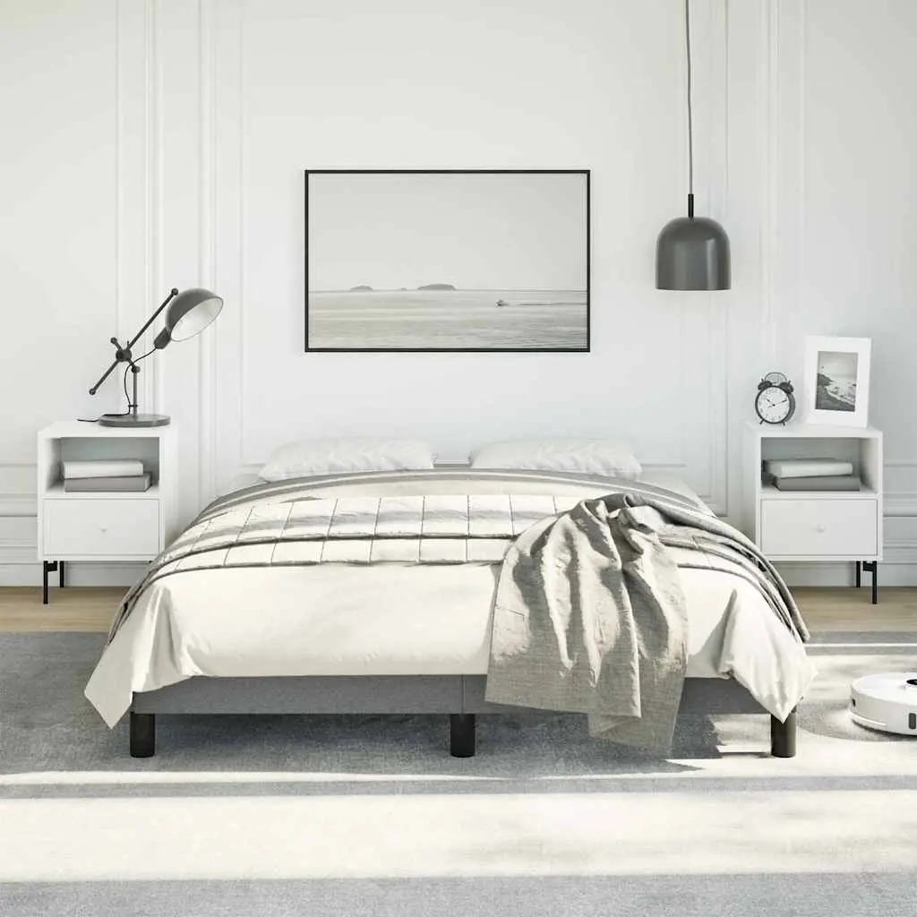 Double Bed Frame Grey Fabric 137x187 cm Upholstered Bedroom Furniture Sleeper