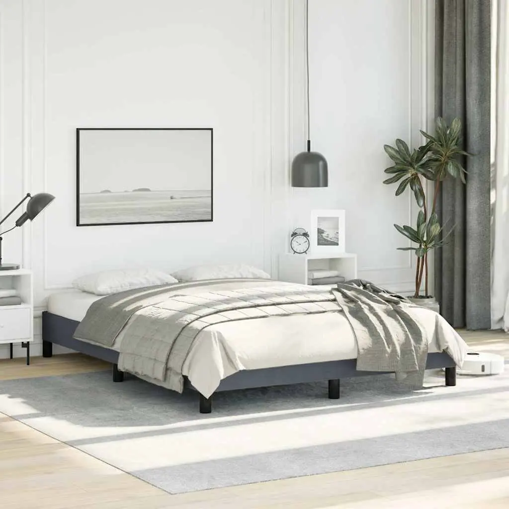 Double Bed Frame Grey Velvet 137x187cm Plywood Slats