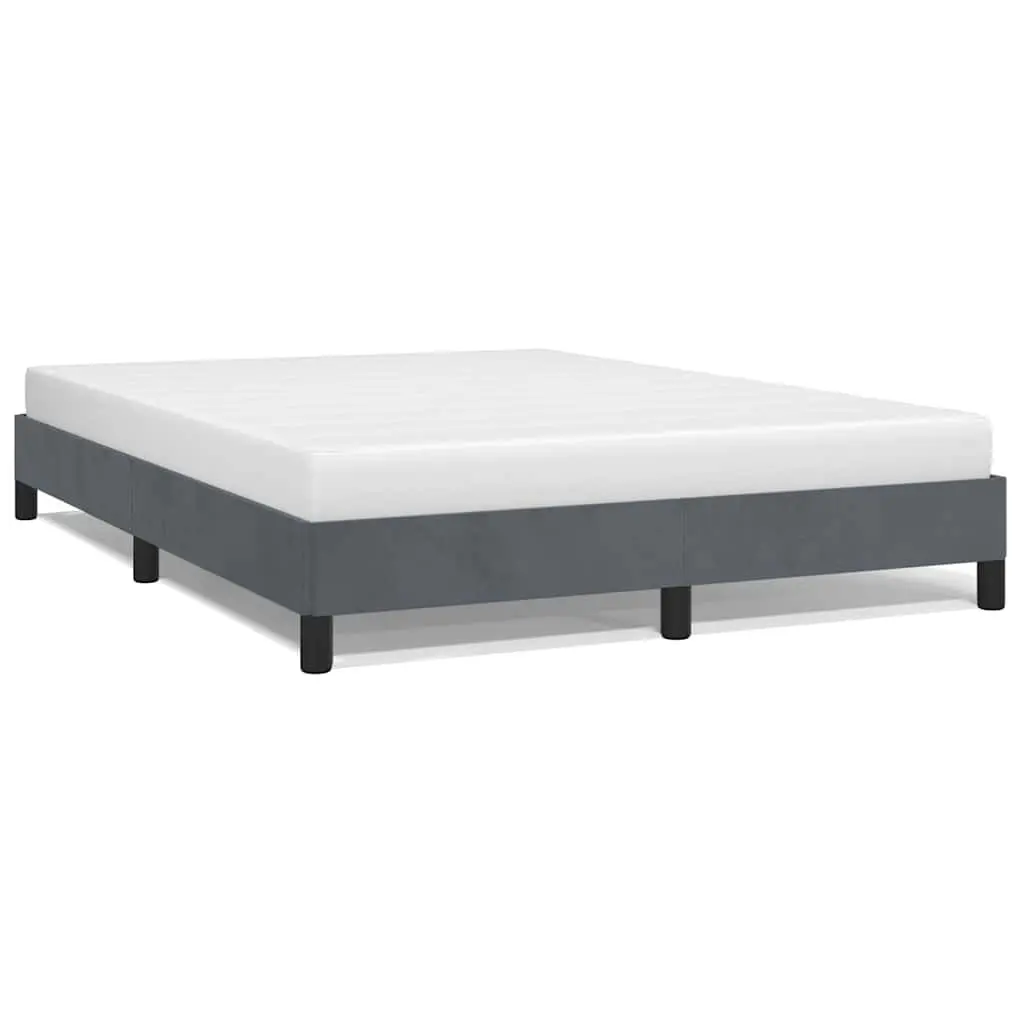 Queen Bed Frame Grey Velvet Upholstered 152x203cm Plywood Slatted Base