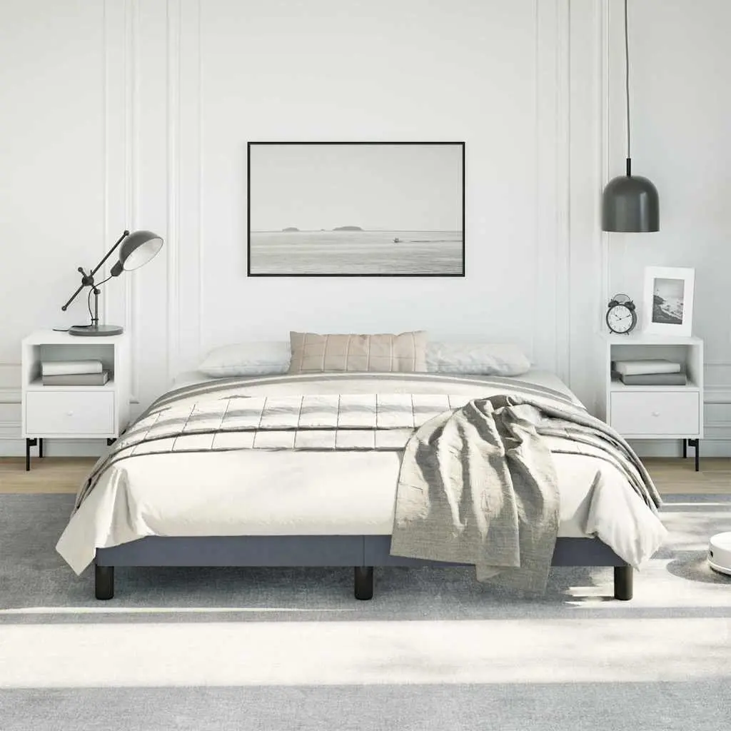 Queen Bed Frame Grey Velvet Upholstered 152x203cm Plywood Slatted Base