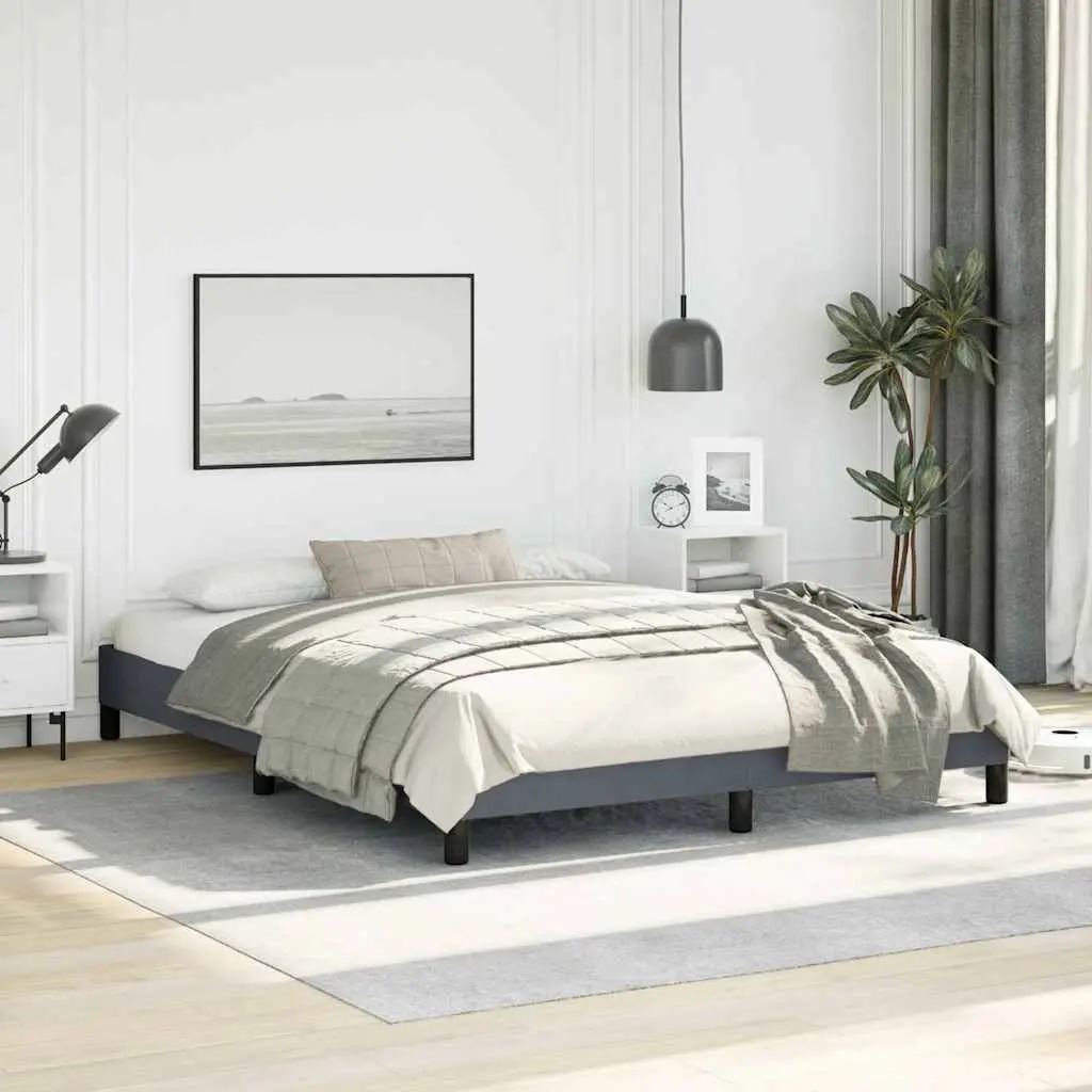 Queen Bed Frame Grey Velvet Upholstered 152x203cm Plywood Slatted Base