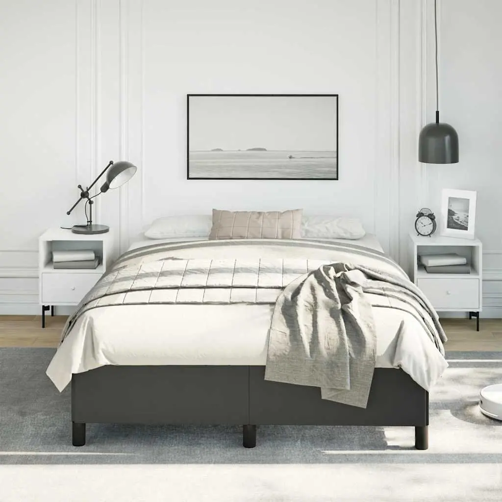 Black Faux Leather Double Bed Frame 137x187cm Plywood Slats Support Legs