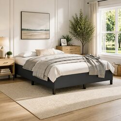 Elegant Queen Bed Frame in Black Faux Leather