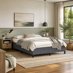 Grey Velvet Upholstered Queen Bed Frame 152x203cm