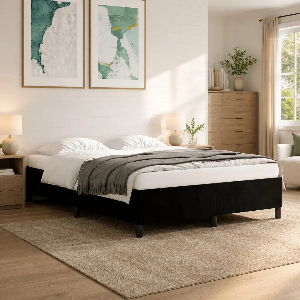 Black Velvet Queen Bed Frame 152x203cm