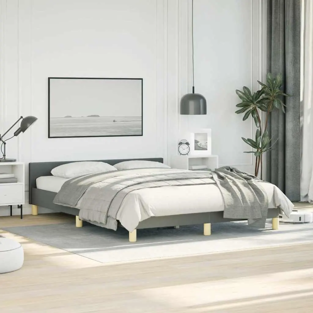Grey Fabric Double Bed Frame with Headboard