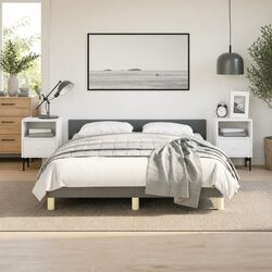 Queen Bed Frame with Grey Fabric Upholstered Headboard
