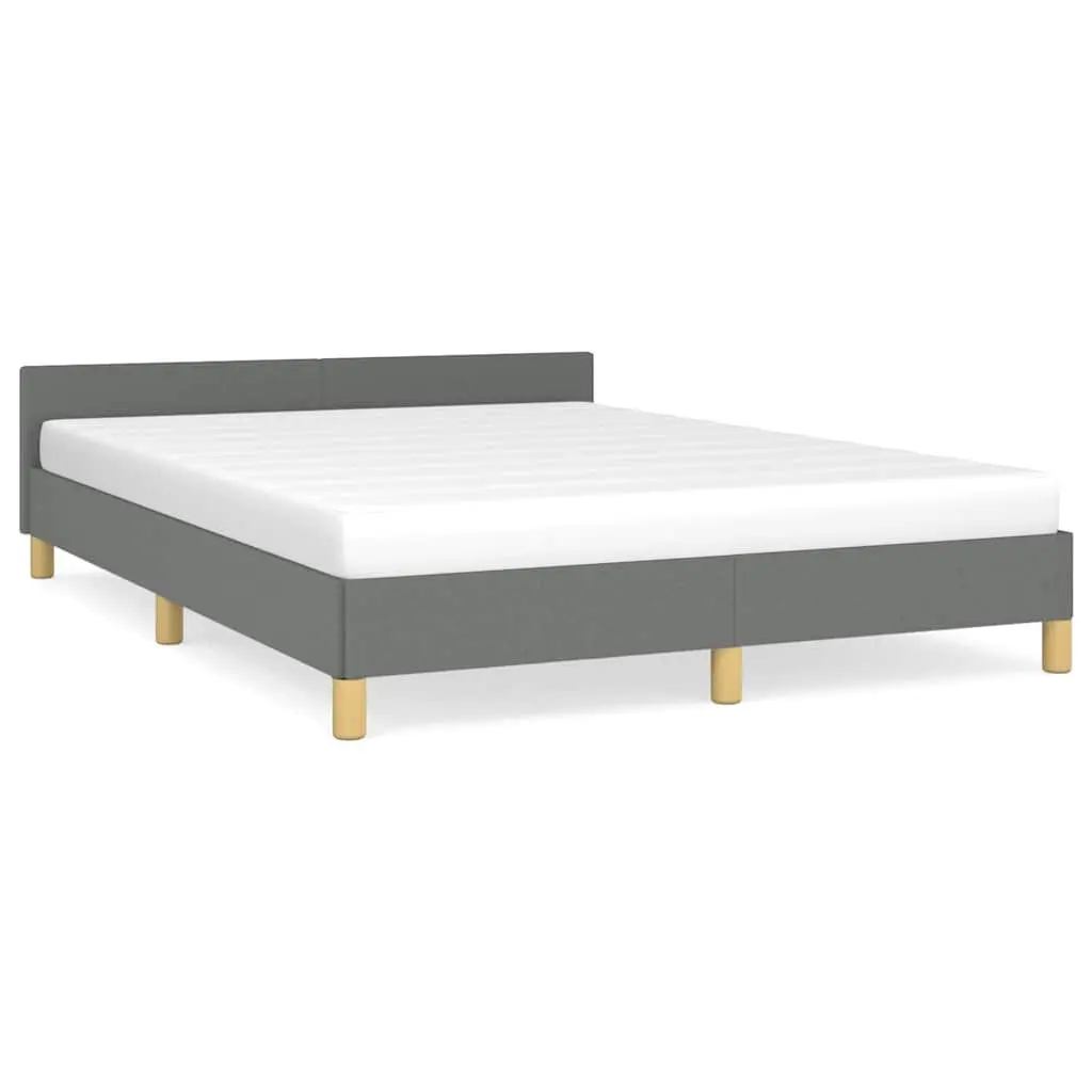 Queen Bed Frame with Grey Fabric Upholstered Headboard