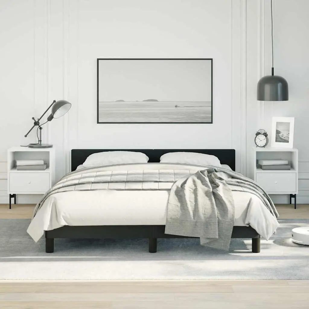 Double Bed Frame Black Faux Leather Upholstered 4ft6 Plywood Slats