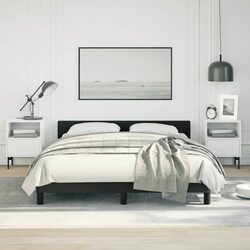 Elegant Double Bed Frame with Black Faux Leather Headboard