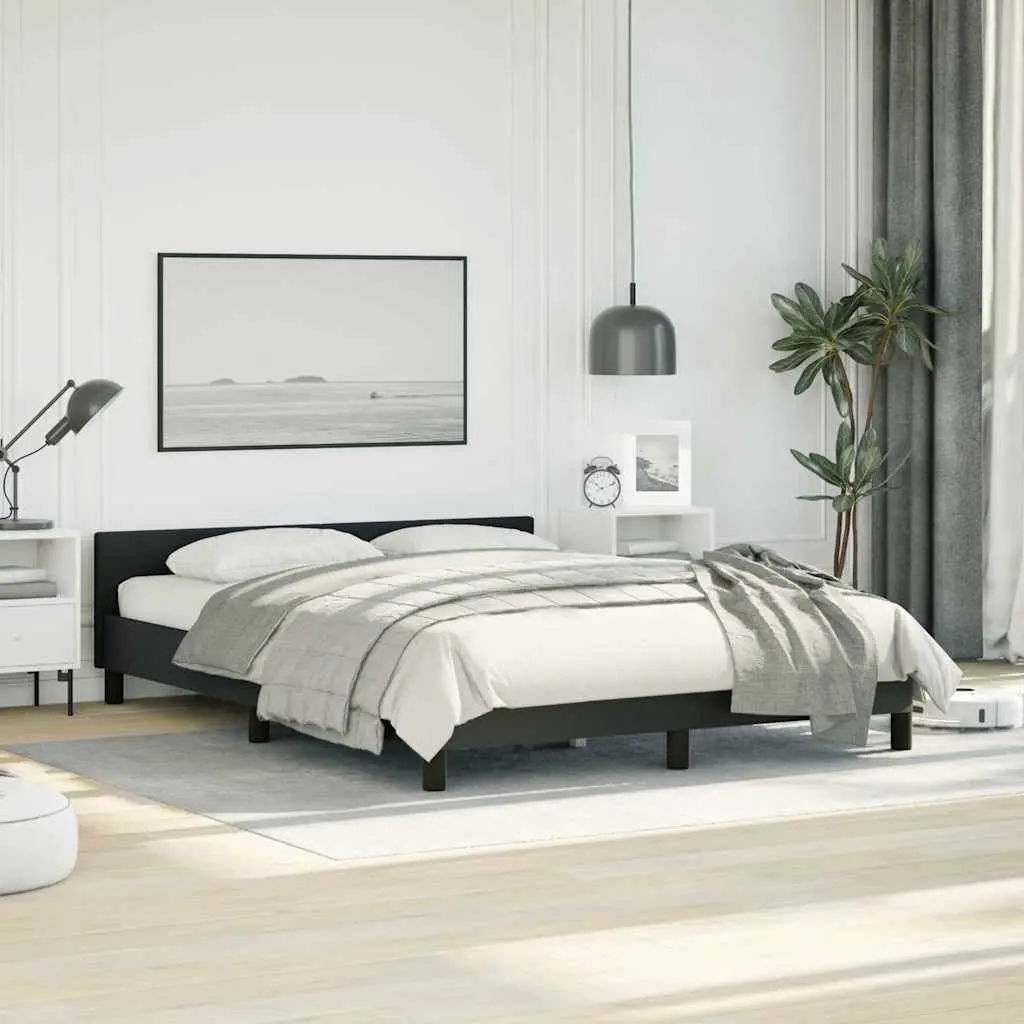 Double Bed Frame Black Faux Leather Upholstered 4ft6 Plywood Slats
