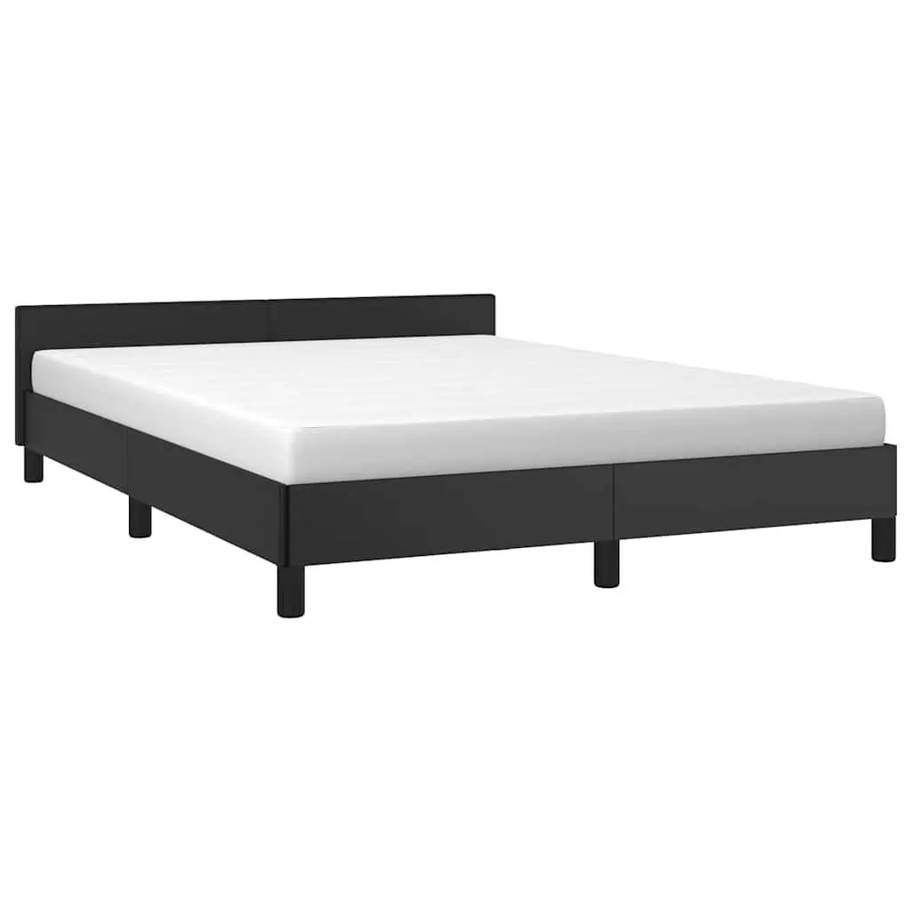 Queen Faux Leather Bed Frame with Headboard in Black