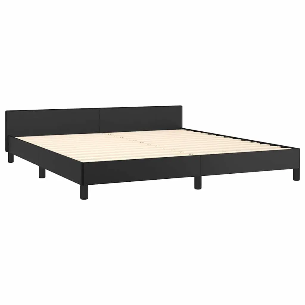 Queen Faux Leather Bed Frame with Headboard in Black