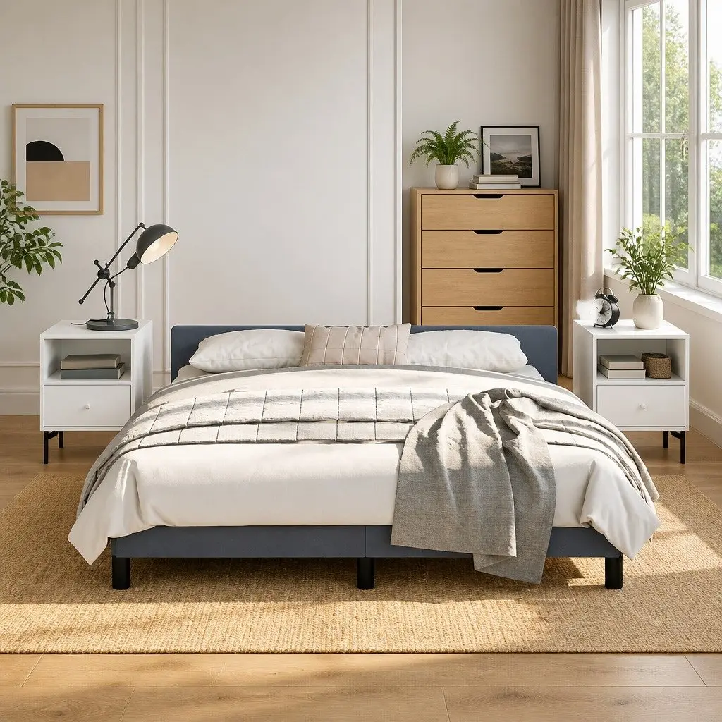 Grey Velvet Queen Bed Frame with Headboard