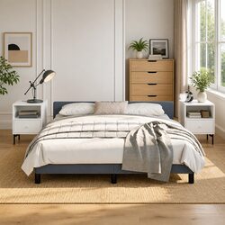 Elegant Grey Velvet Queen Bed Frame with Headboard