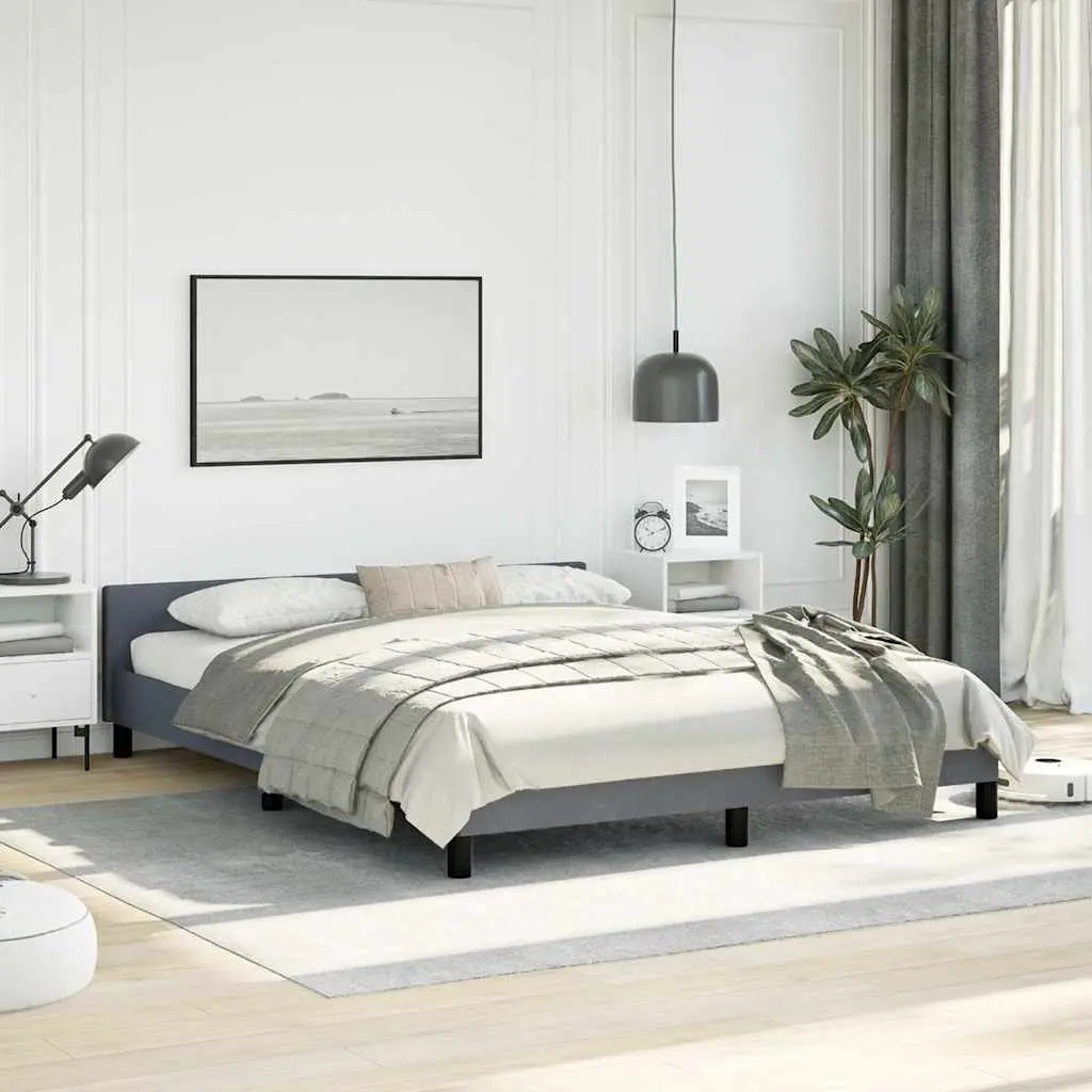 Grey Velvet Queen Bed Frame with Headboard