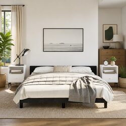 Luxurious Queen Bed Frame with Black Velvet Headboard