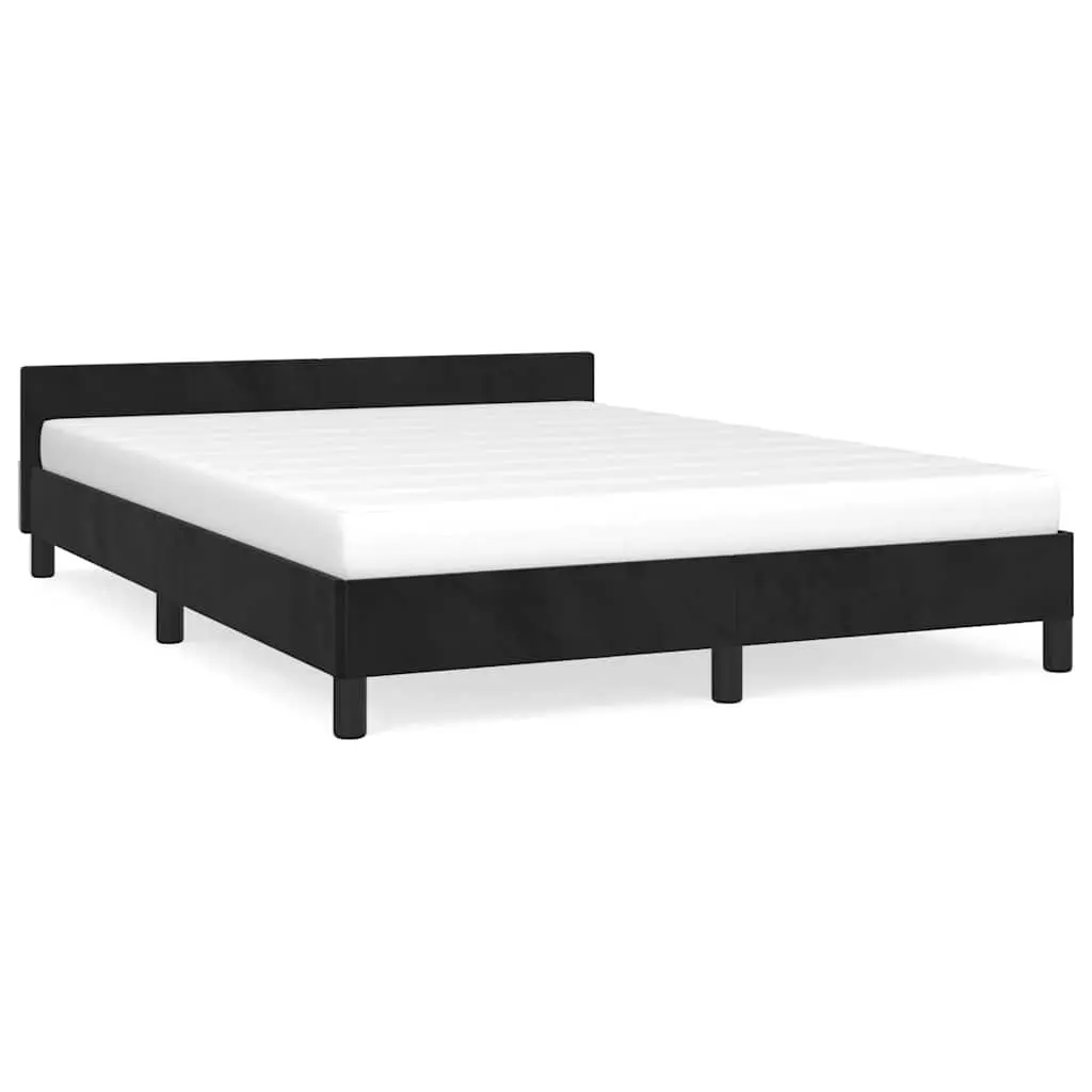 Queen Bed Frame with Black Velvet Headboard