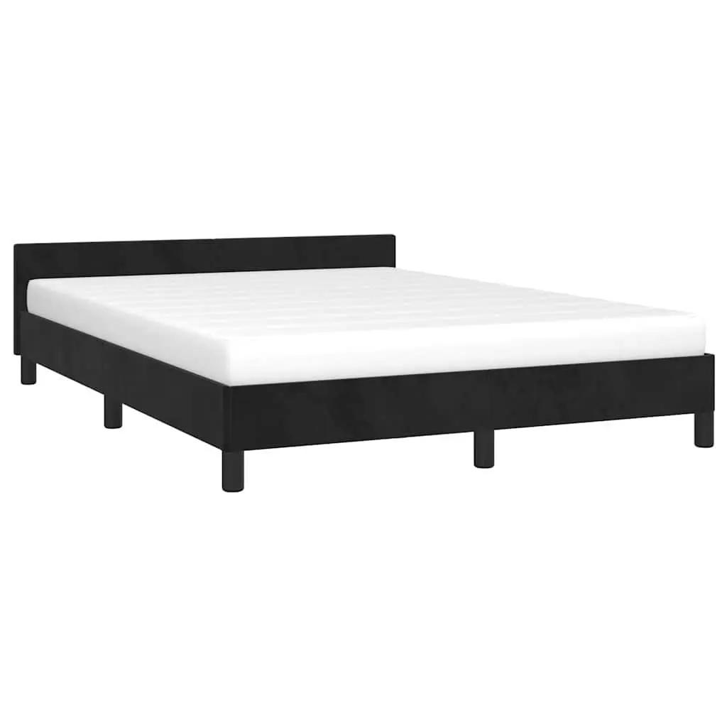 Queen Bed Frame with Black Velvet Headboard