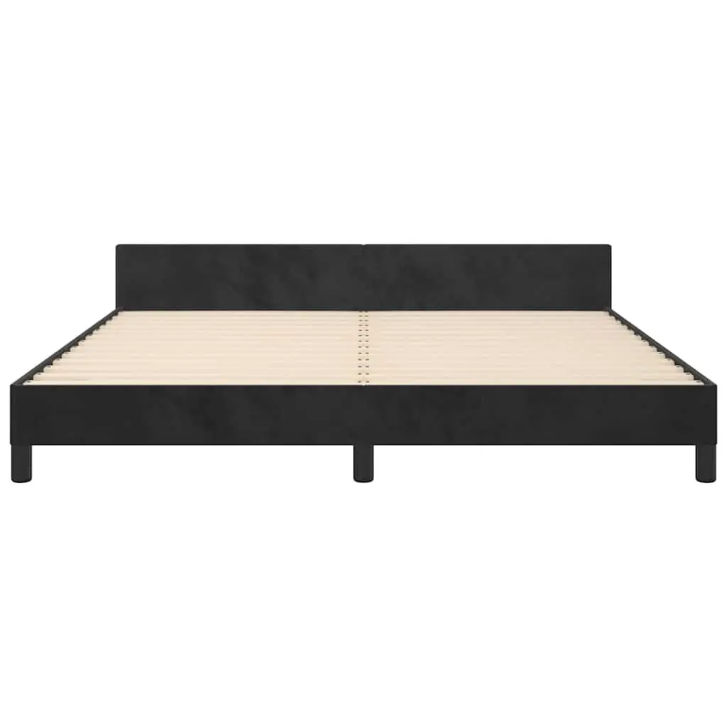 Queen Bed Frame with Black Velvet Headboard