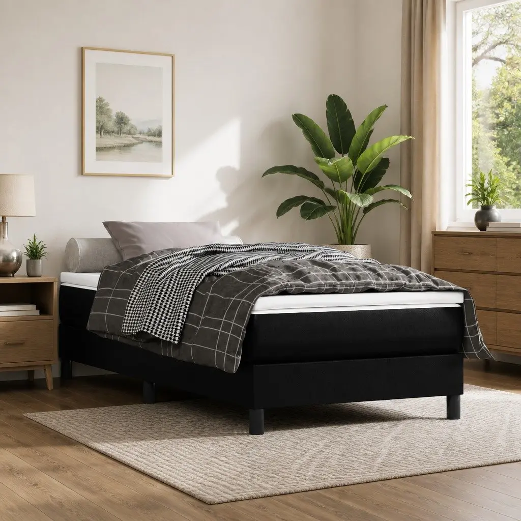 Medium Firm Mattress Pocket Spring Black Faux Leather 90x190cm