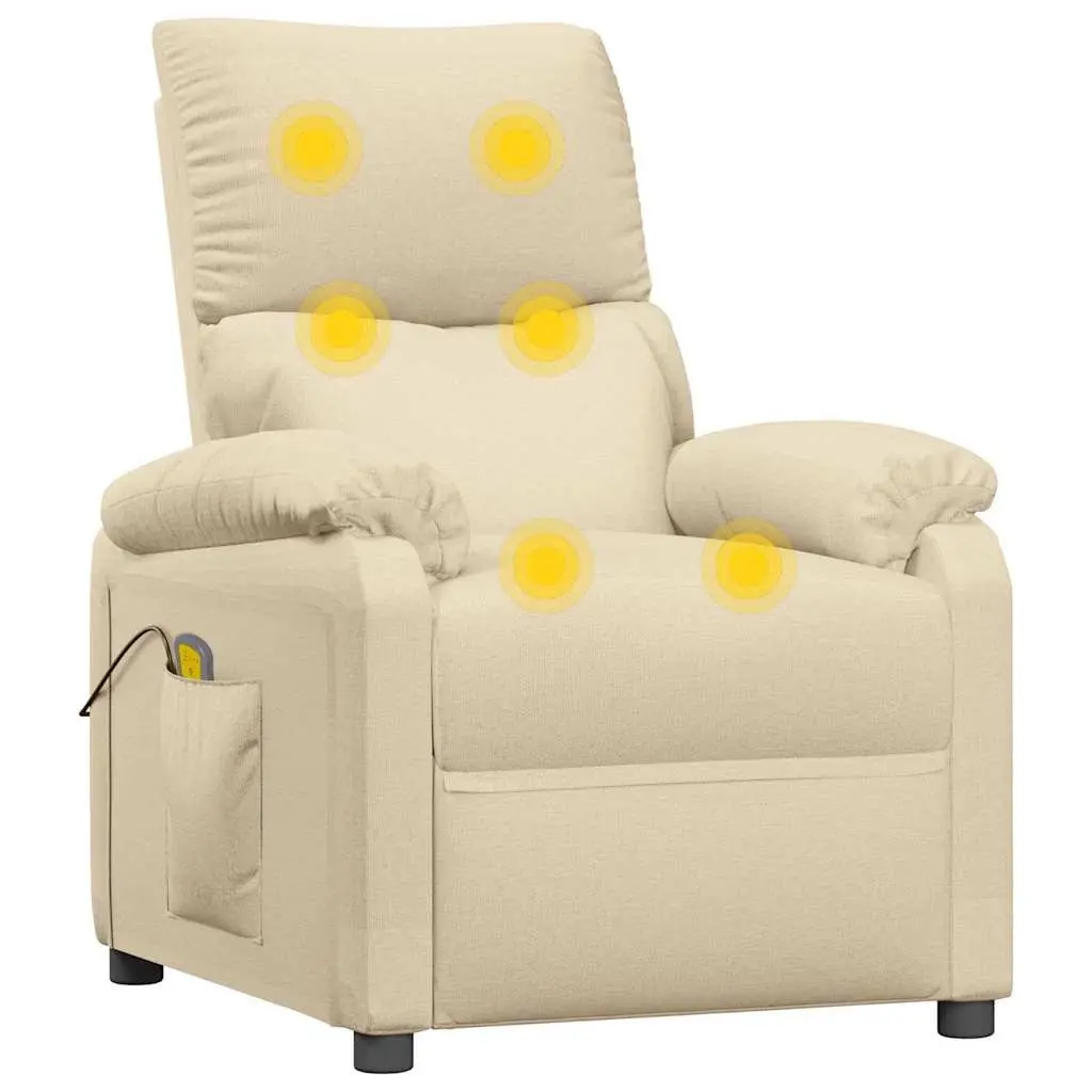 Electric Massage Chair Fabric Cream 6 Massage Points 3 Reclining Positions