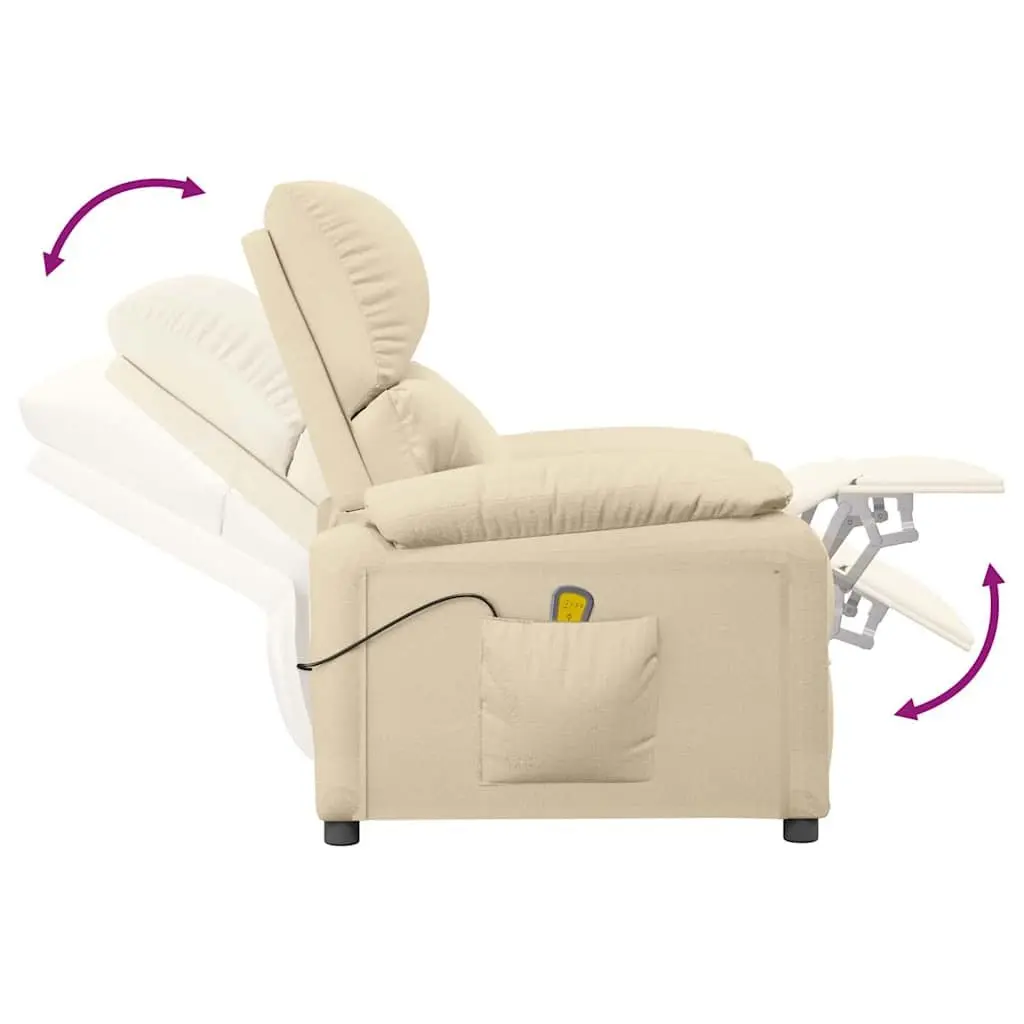 Electric Massage Chair Fabric Cream 6 Massage Points 3 Reclining Positions