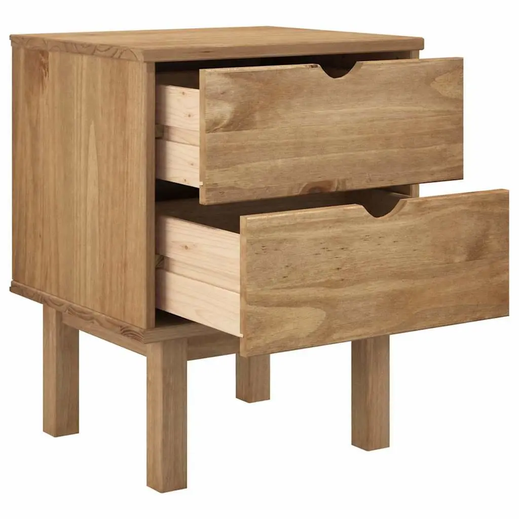 Bedside Cabinet Solid Pine Wood Nightstand Storage Drawers 45x39x57cm Brown