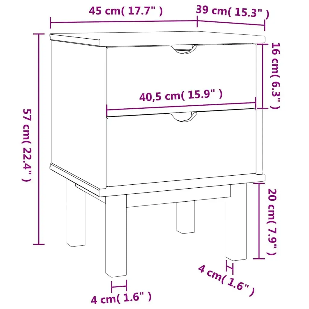 Scandinavian Style Solid Pine Nightstand with Drawers