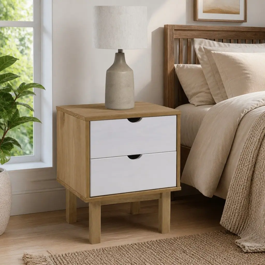 Bedside Cabinet Nightstand with Drawers Scandinavian Design Solid Pine Wood