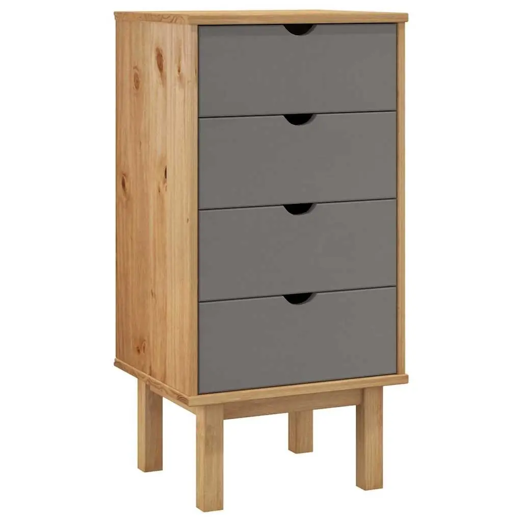 Drawer Cabinet Chest of Drawers 4 Drawer Storage Unit Brown & Grey Pine Wood