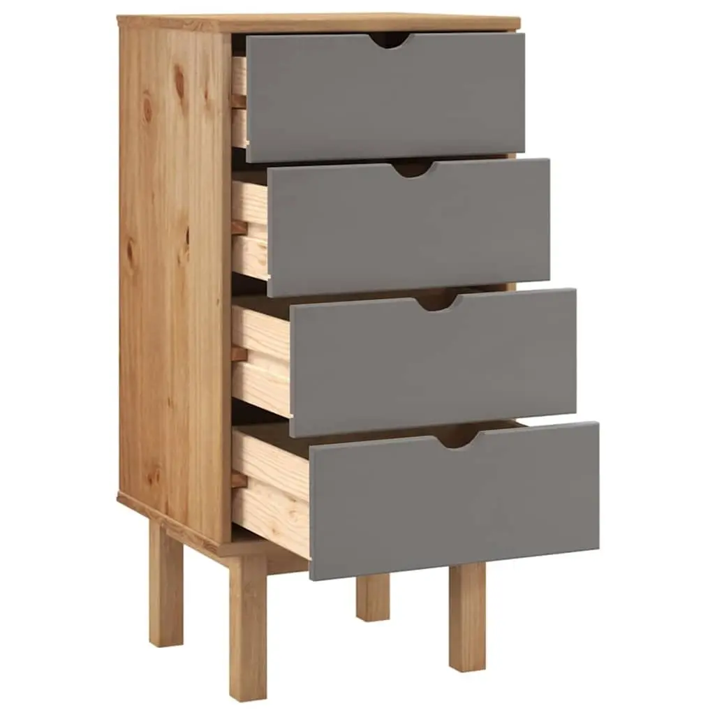 Drawer Cabinet Chest of Drawers 4 Drawer Storage Unit Brown & Grey Pine Wood