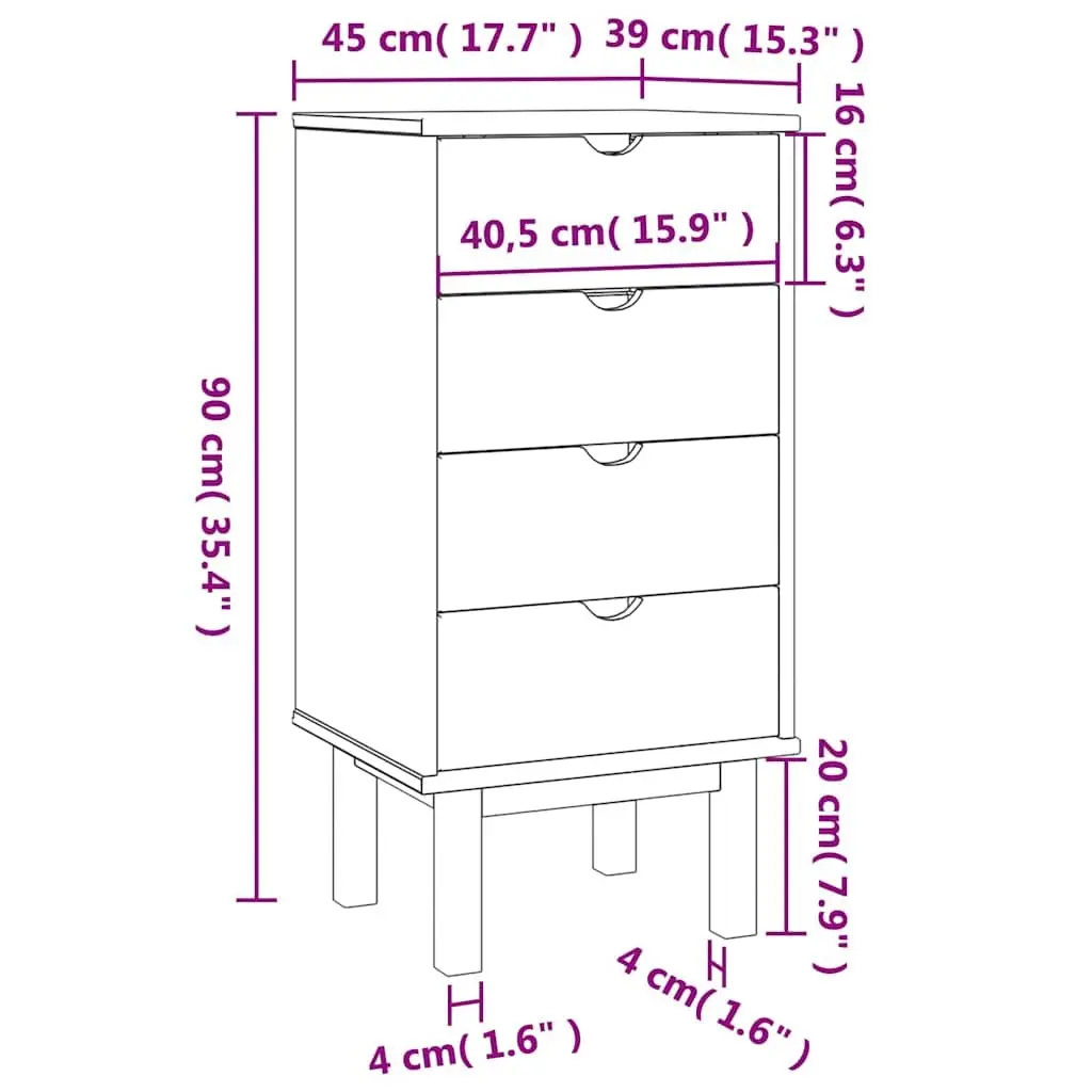 Drawer Cabinet Chest of Drawers 4 Drawer Storage Unit Brown & Grey Pine Wood