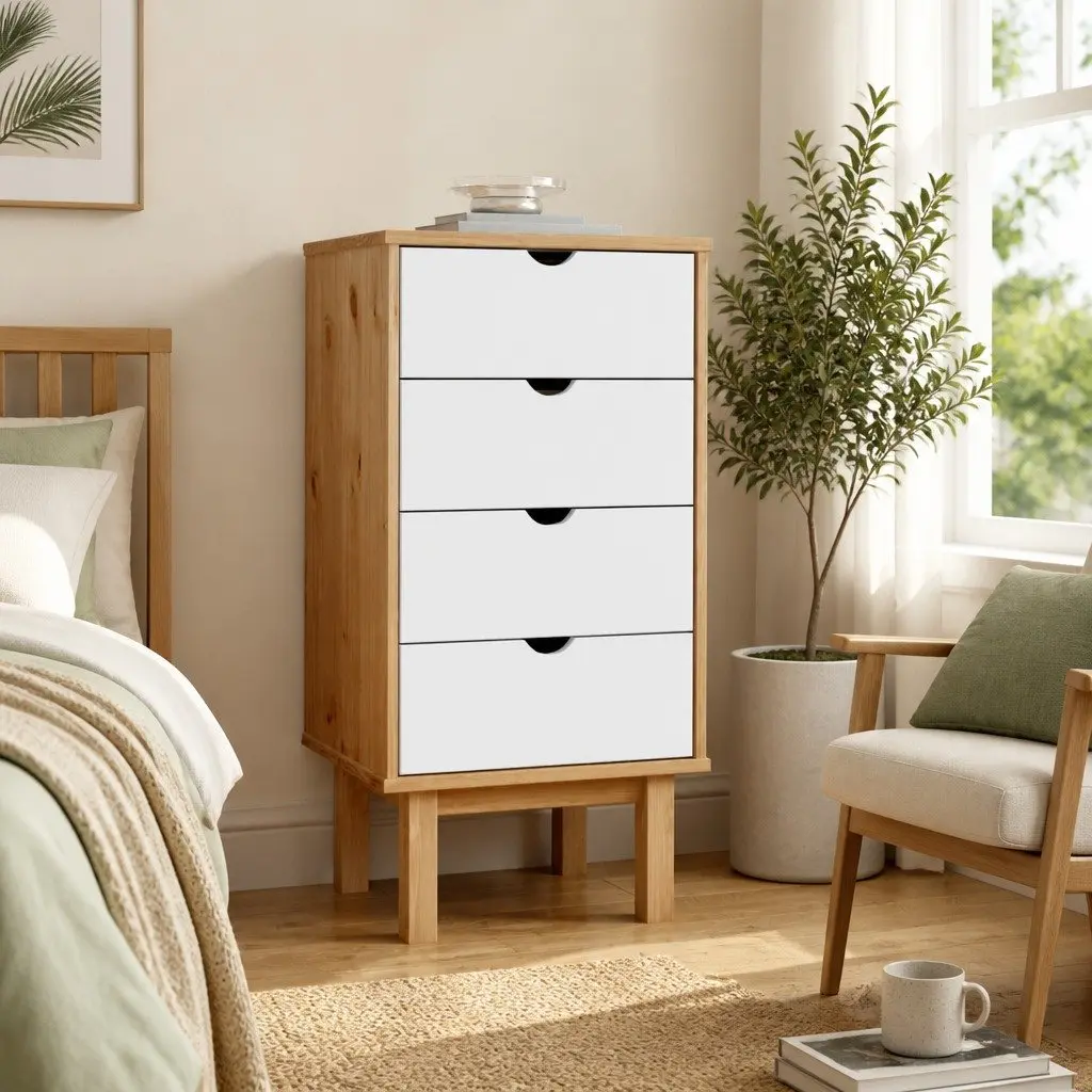 Drawer Cabinet Chest of Drawers Scandinavian Style 45x39x90cm Solid Pine Wood Brown White 4 Drawer