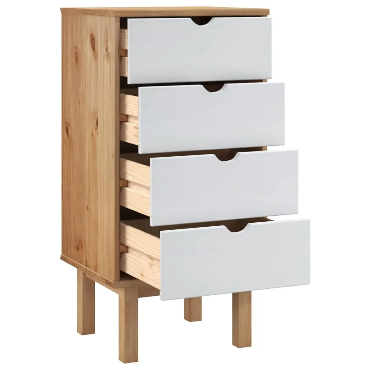 Drawer Cabinet Chest of Drawers Scandinavian Style 45x39x90cm Solid Pine Wood Brown White 4 Drawer