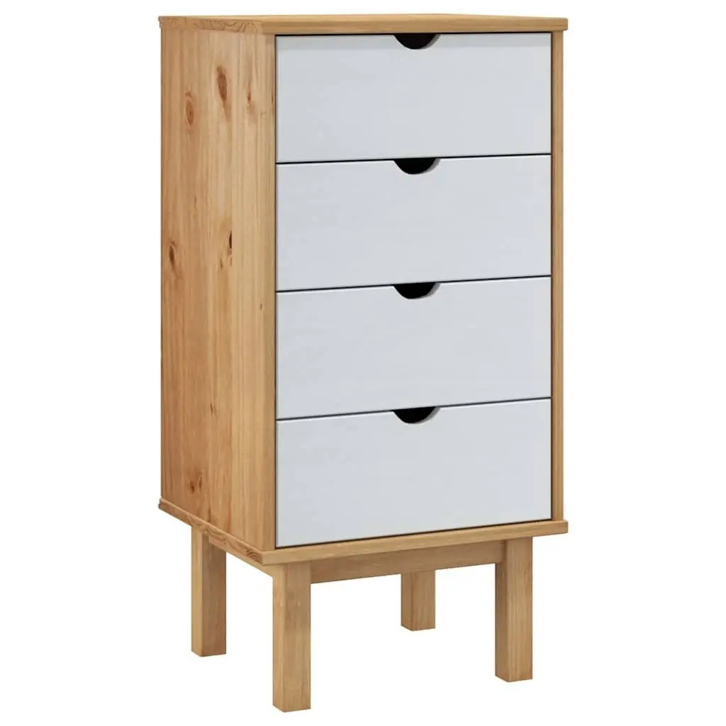Drawer Cabinet Chest of Drawers Scandinavian Style 45x39x90cm Solid Pine Wood Brown White 4 Drawer