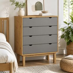 Scandinavian-Style Grey Brown Drawer Cabinet in Solid Pine