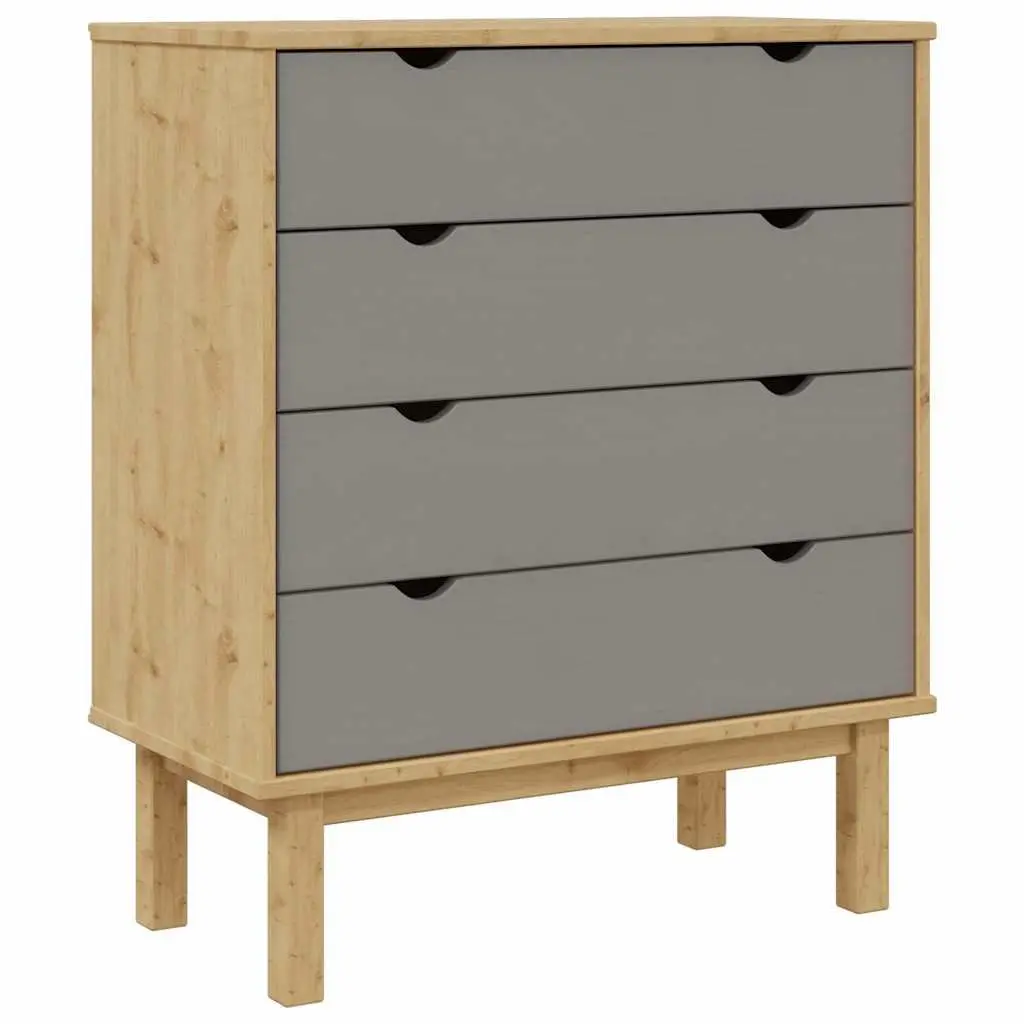 Scandinavian-Style Grey Brown Drawer Cabinet in Solid Pine